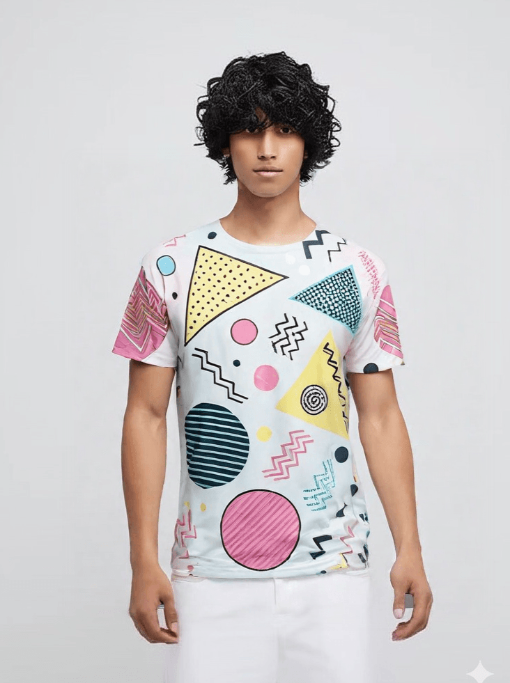 Retro Pop Geometric T-Shirt – Bold & Playful Style - NOIRCODE