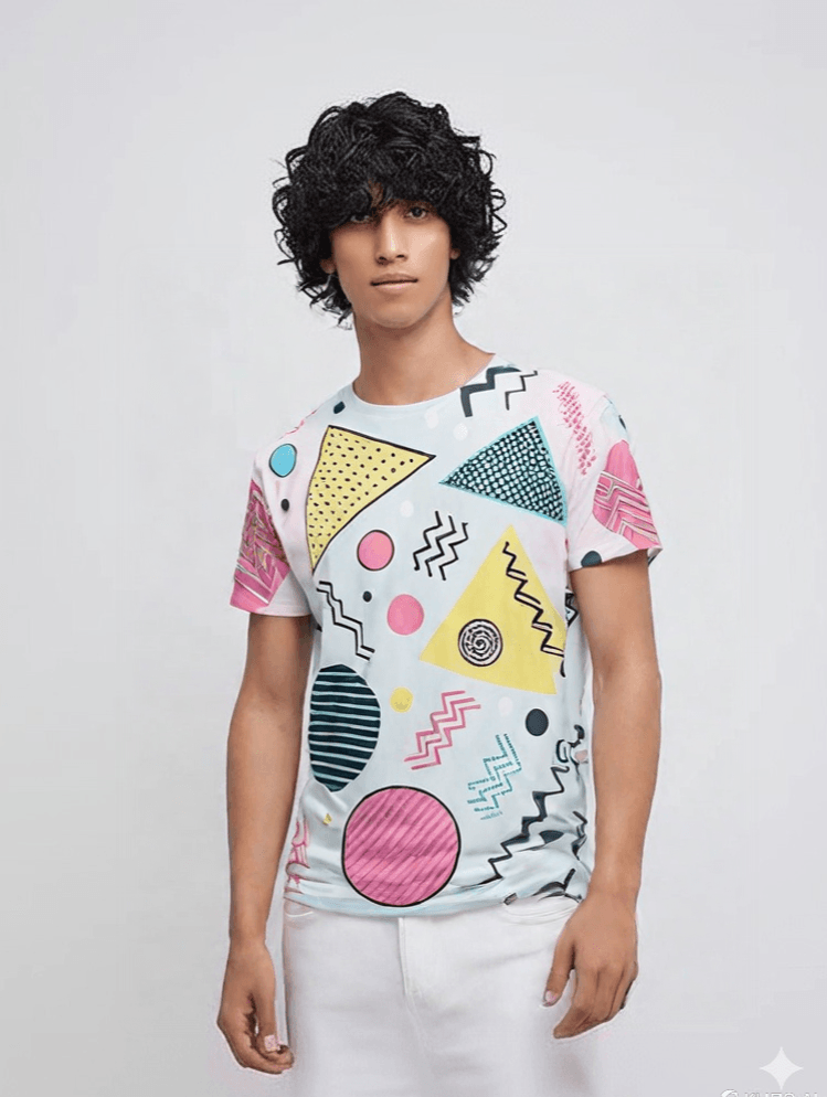 Retro Pop Geometric T-Shirt – Bold & Playful Style - NOIRCODE
