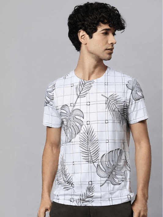 Minimalist Jungle Vibes on a Geometric Grid Tee - NOIRCODE